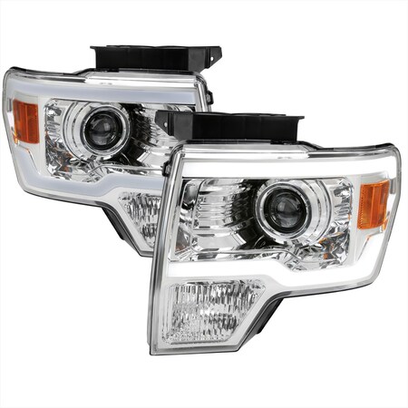Spec-D Tuning PROJECTOR HEADLIGHTS WITH LED BAR CHROME HOUSING CLEAR LENS, 2PK 2LHP-F15009-G3-GO